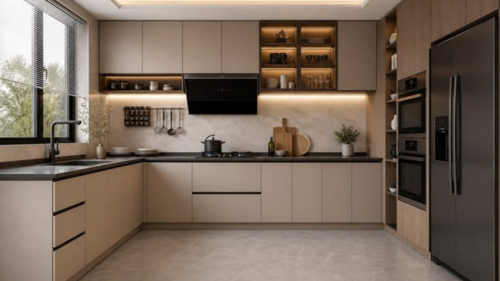 Công trình tủ bếp cánh kính tay nắm âm chị Nguyệt – Bình Tân, TPHCM