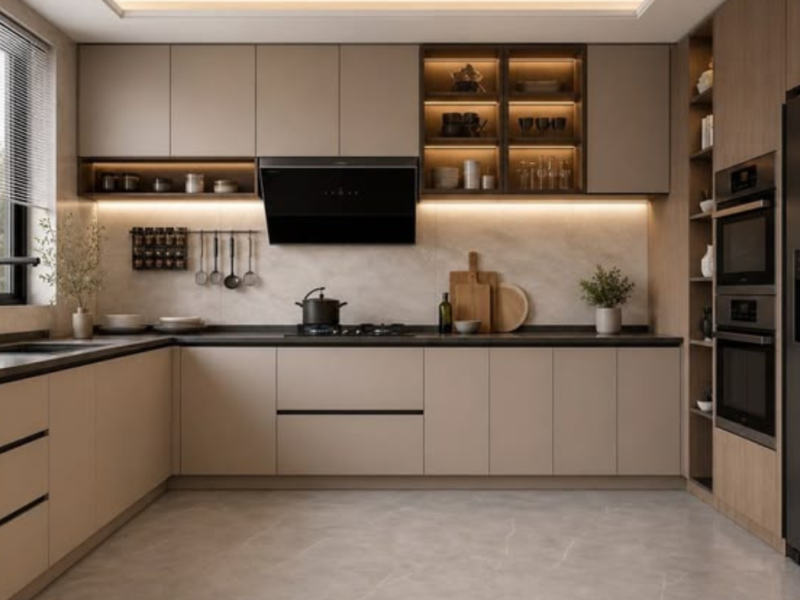 Công trình tủ bếp cánh kính tay nắm âm chị Nguyệt – Bình Tân, TPHCM